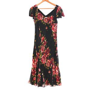 Talbots Black Dress with Pink Floral Design